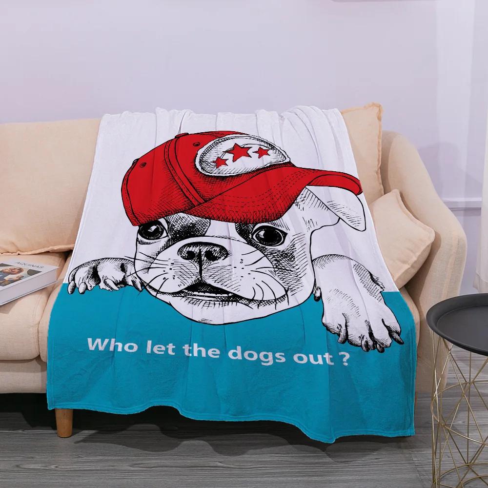 Cute Ultra-Soft Flannel Printed Blanket Plush Throw  Nap Cover for Sofa Bed Couch King Queen Full Size French Bulldog Dog