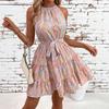 Europe, America 2026 Spring and Summer New Women's Clothing Sexy Straps Neck Split Printing Holiday Dress