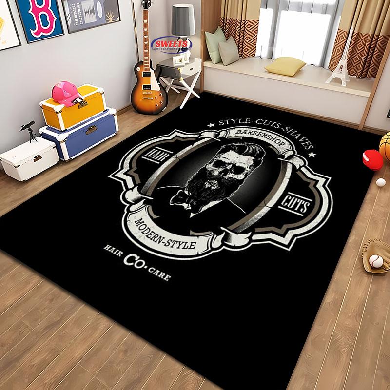 Barber Shop Sign Pattern Carpet,Living Room and Bedroom Household Items,Children's Room Sofa Mats, Doormat Floor  Anti-slip Rug