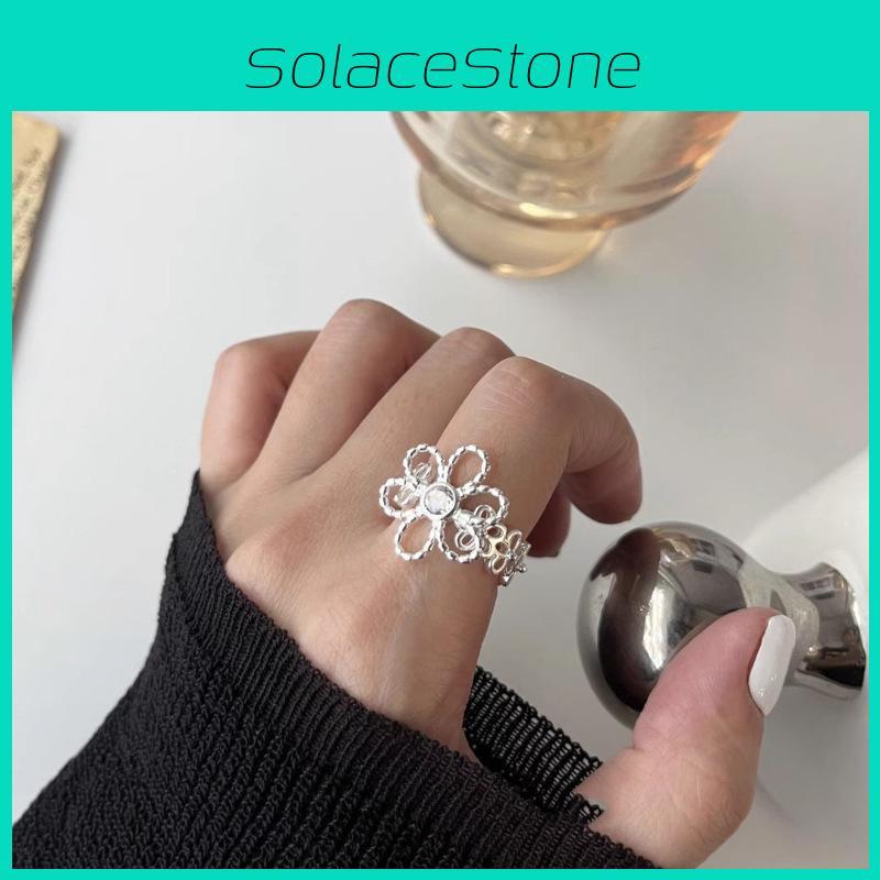 Stylish Geometric Flower Ring For Women Adjustable Copper Statement Jewelry 2023