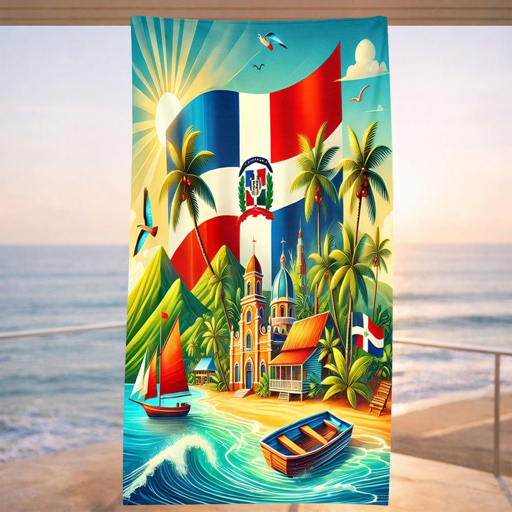 

Tropical Coastal Landscape Beach Towel DR Flag Flat Print Quick Dry Microfiber Pool Towel for Summer Holiday Surfing Cruise W30*H60(CM)