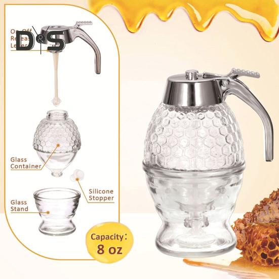 1/2 Stück Honigspender-Vorratsglas mit Ständer, großes Fassungsvermögen, auslaufsicheres Design, BPA-frei, Honigtopf in Wabenform