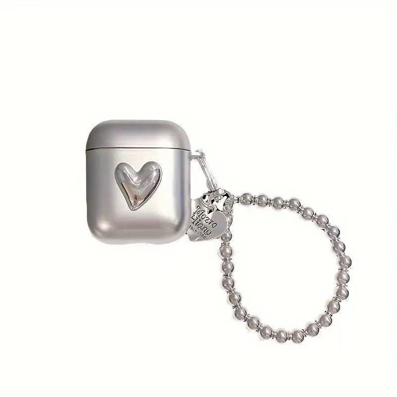 Frosted Silver Heart Pendant for AirPods AirPods1/1AirPods1 Bluetooth Headset Case