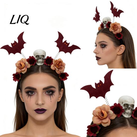 Floral Hair Bands for Party Halloween Flower Skeleton Bat Headband, Gothic Skull Bands, Spooky Accessories Girls Accessory, Lightweight No Slip