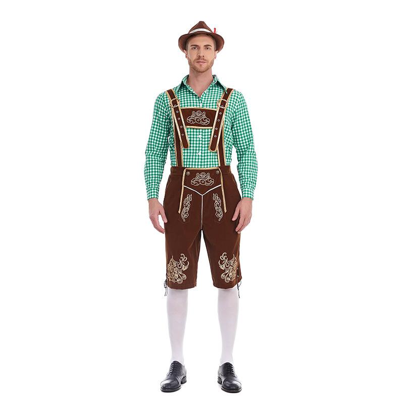 Cosplay new German traditional beer festival costume plaid shirt men's beer suspenders set Halloween beer costume