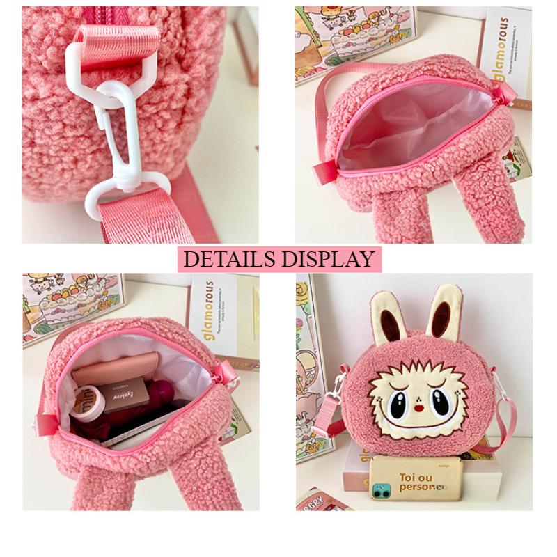 2025 New Popular Bubble Mart Oblique Span Bag Large Capacity Soft Touch Short Plush Children Shoulder Bags Ugly Cute Cartoon Kid Storage Crossbody Bag
