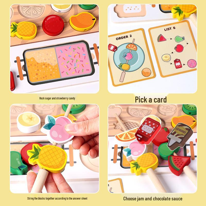 Fruit Tanghulu Toddler Puzzle: Wooden Beading Game for Logical Thinking and Early Education