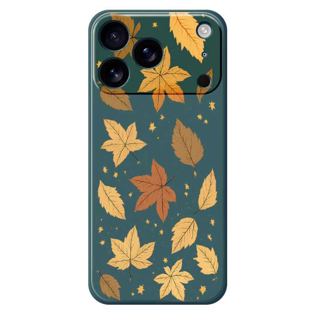 

For iPhone 17 Pro Case Maple Leaves Pattern Printing Straight Edge TPU Phone Back Cover Green