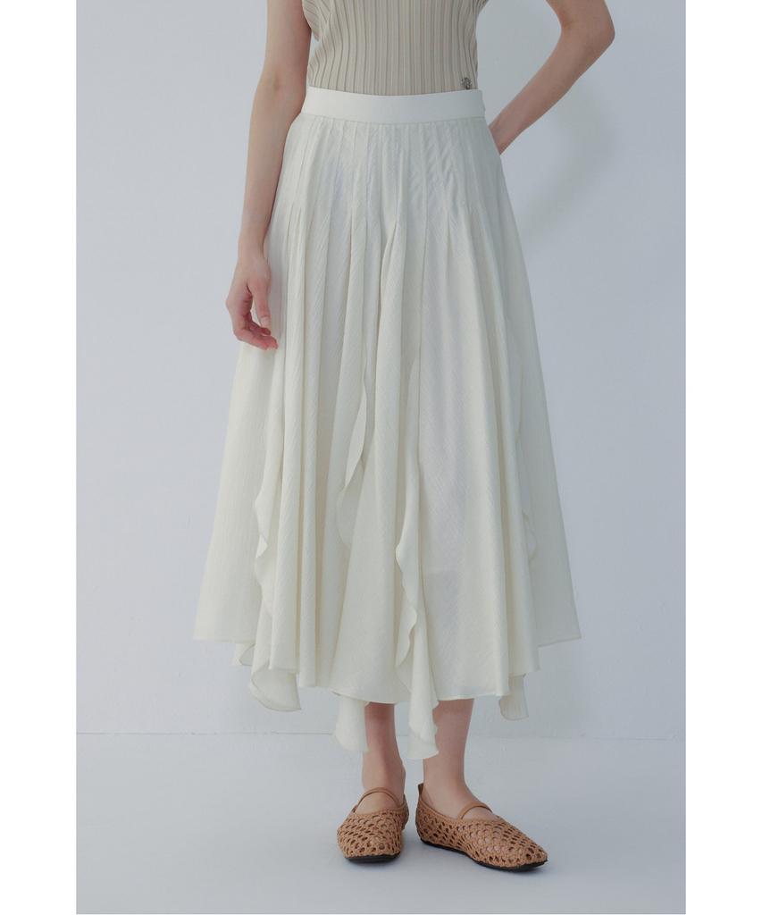 Bobeu Crinkle Ruffle Long Skirt_Ivory_7156235004