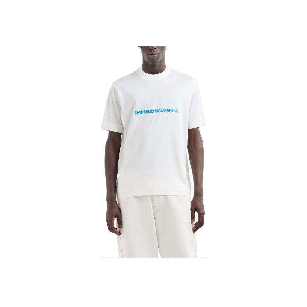 Emporio Armani Letter Logo Embroidered Round Neck Pullover Short Sleeve T-Shirt Men Tops Warm-White 6D1TR9-1JOSZ-0101