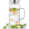 2L Glaskande med Låg & Tud, 62oz Køleskabskande til Varmt/Koldt Vand, Stor Is-Te Kande