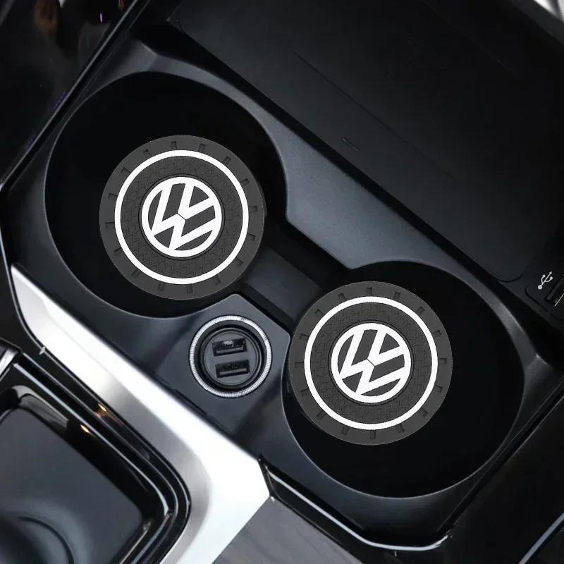 lmn1 Car Coaster Anti-Slip Water Cup Slot Pad Silica Gel pad For VW Scirocco Golf Amarok T5 Phaeton T-Cross Passat Polo Arteon Jetta