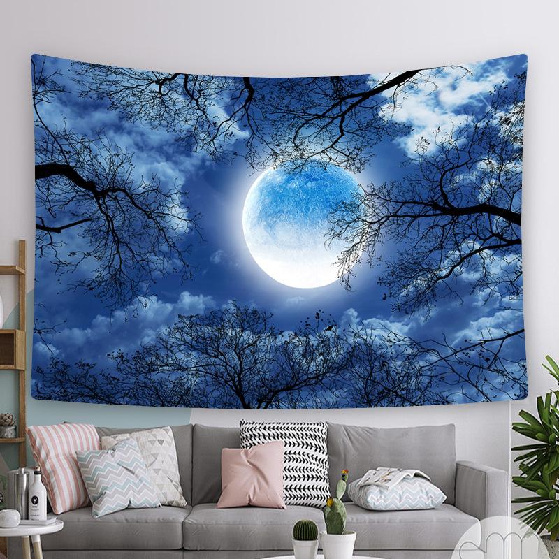Dreamy Forest Night Scene Aurora Print Pattern Tapestry Home Living Room Bedroom Wall Decor Background Cloth Tapestry