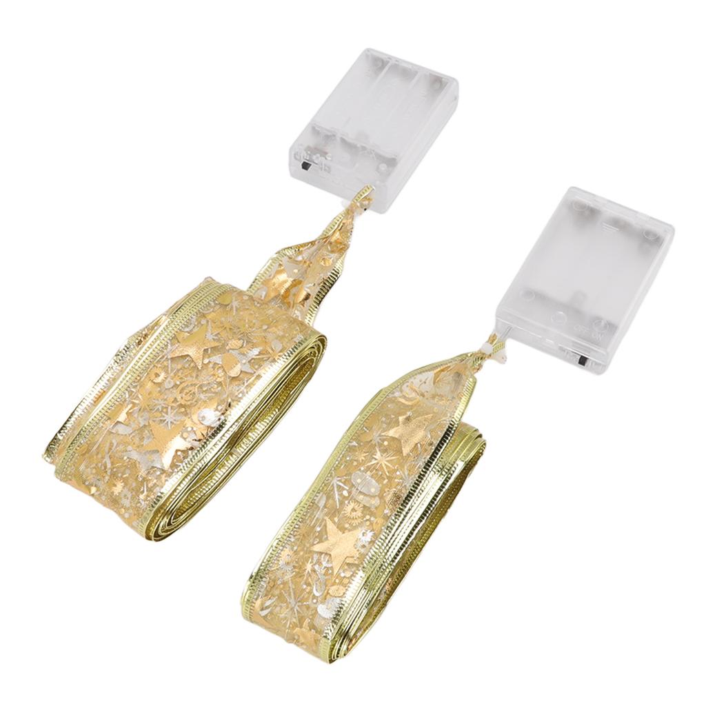 2 Pcs Christmas Ribbon String Lights Fairy Lights Christmas Tree Lights for Decorations Golden Warm
