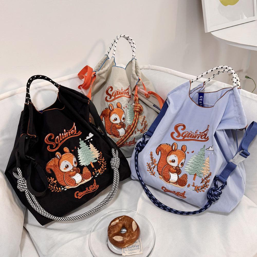 GUANchain Umweltfreundliche Damen-Handtasche: Exquisite gestickte Nylon-Einkaufstasche mit einer Schulter