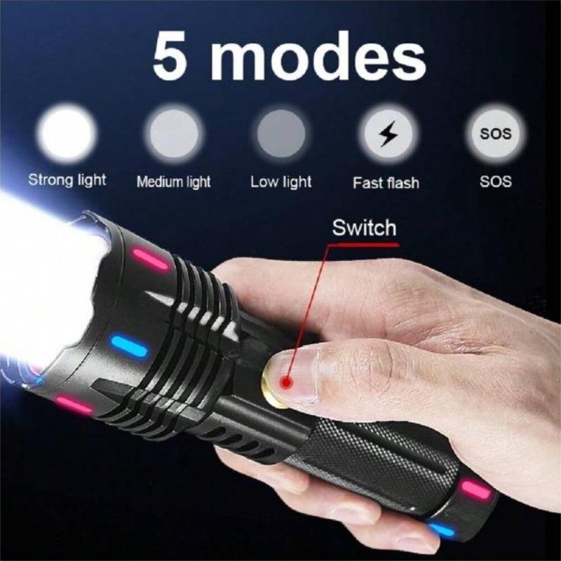 8000000LM Super Powerful Flashlight 800W Rechargeable Torch Light 2000 Meters High Power LED Flashlights Waterproof Lantern