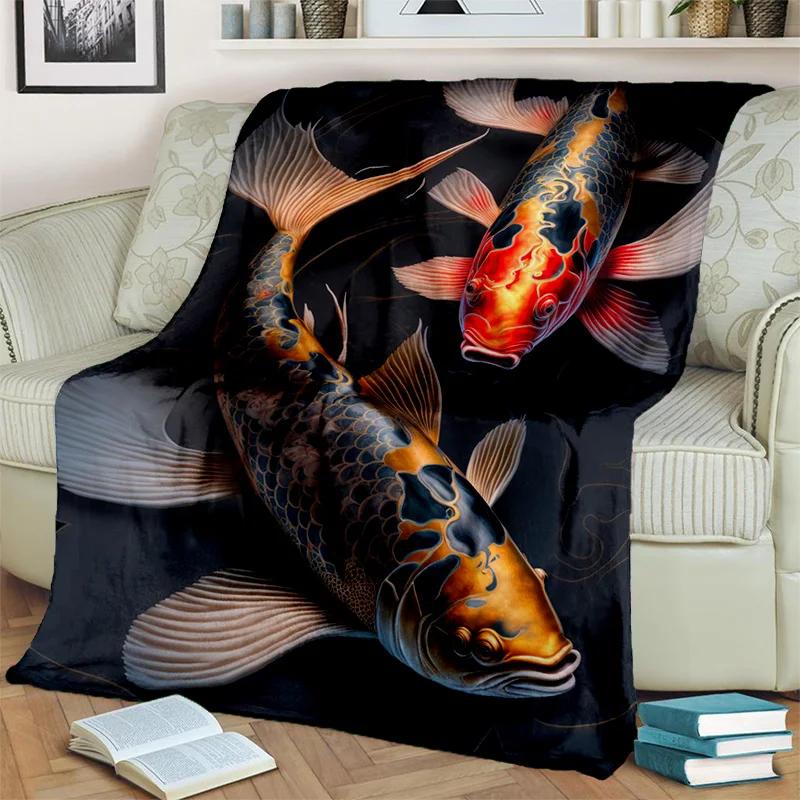Naturalize Koi Carp Yin Yang Fish Blanket,Soft Throw Blanket for Home Bedroom Bed Sofa Picnic Travel Office Cover Blanket Kids