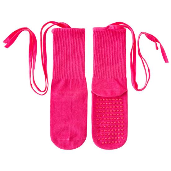 Yoga Pilates Socks with Grips for Women Non-Slip Tie-up Ankle Socks Grippy Lace-up Crew Socks for Barre Ballet Dance