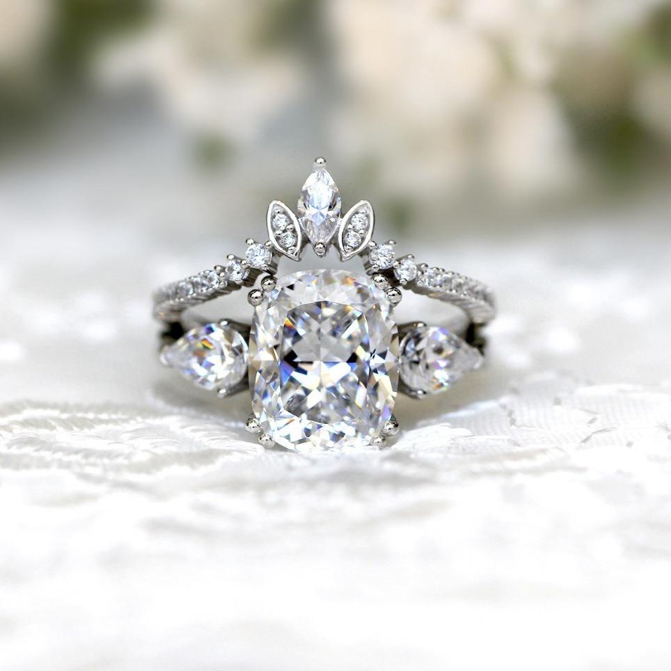 Three Heroes Crown Rhinestone Zircon Women's Ring Set - European & American Light Luxury Style