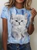 Women's Summer Fashion Short Sleeved Top Sweetwear Cute Cat Pattern Print Daily Date Attire T-Shirts Women Tees Clothing Female
