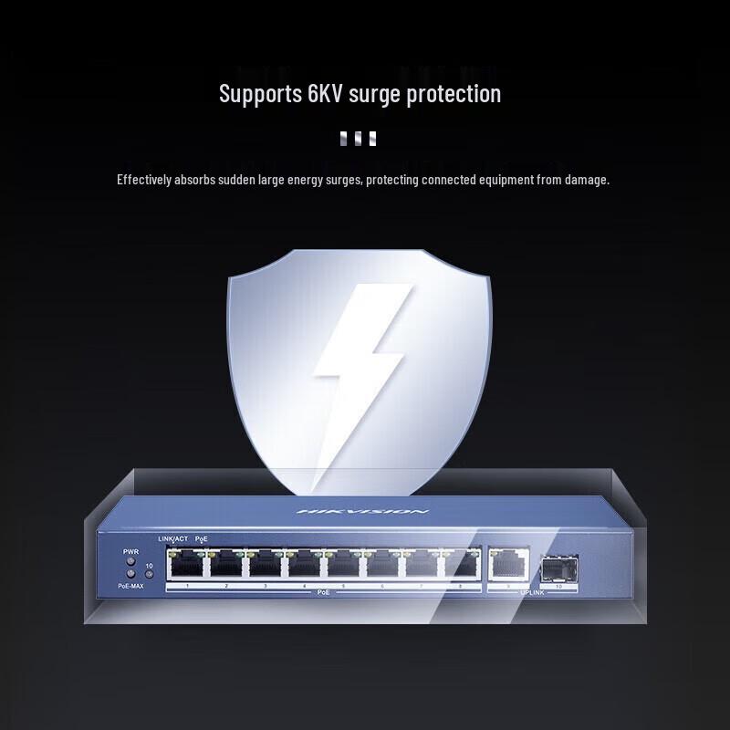 Hikvision 8-Port PoE 10-Port Full Gigabit Network Switch CN Plug (adapter Included)