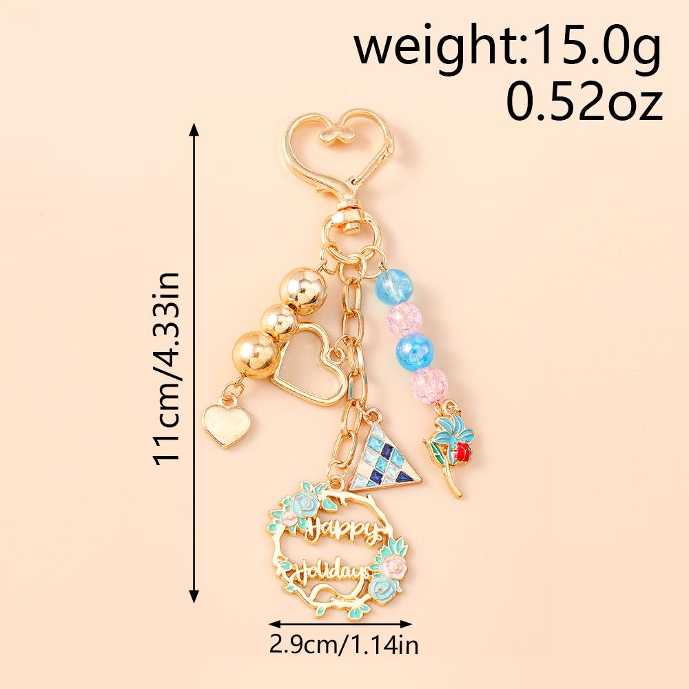 Fashion Enamel Flower Wreath Keychain Women Girls Crystal Beads Key Ring Pendants for Handbag Decor DIY Key Chain Jewelry Gifts