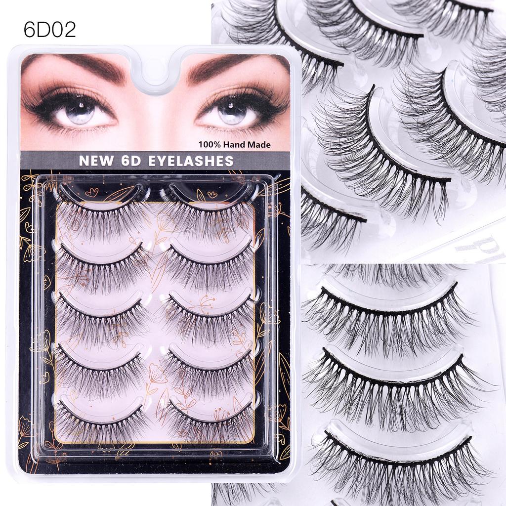 5 Pairs Of Eyelashes 6D Chemical Fiber Three-Dimensional Multi-Layer Crossed False Eyelashes Naturally Curl Eyelashes