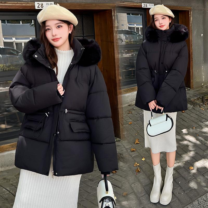 Waist Down Cotton Clothes Women's Long Thickened Warm Big Fur Neck Cotton-padded Clothes Jacket Tide