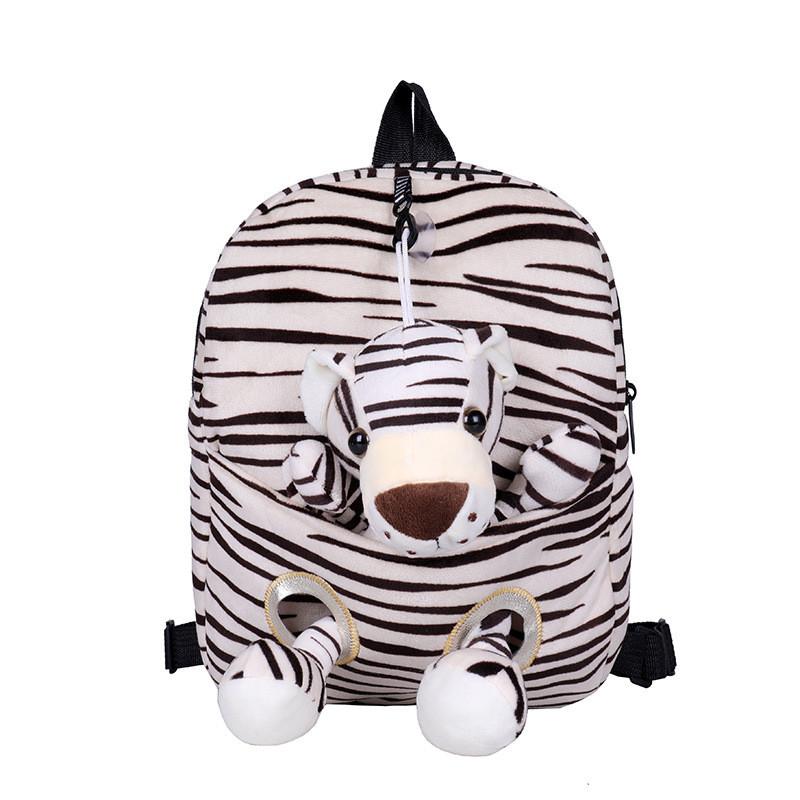 Lion Tiger Zebra Giraffe Flamingo Print Children Plush Backpack Doll Detachable