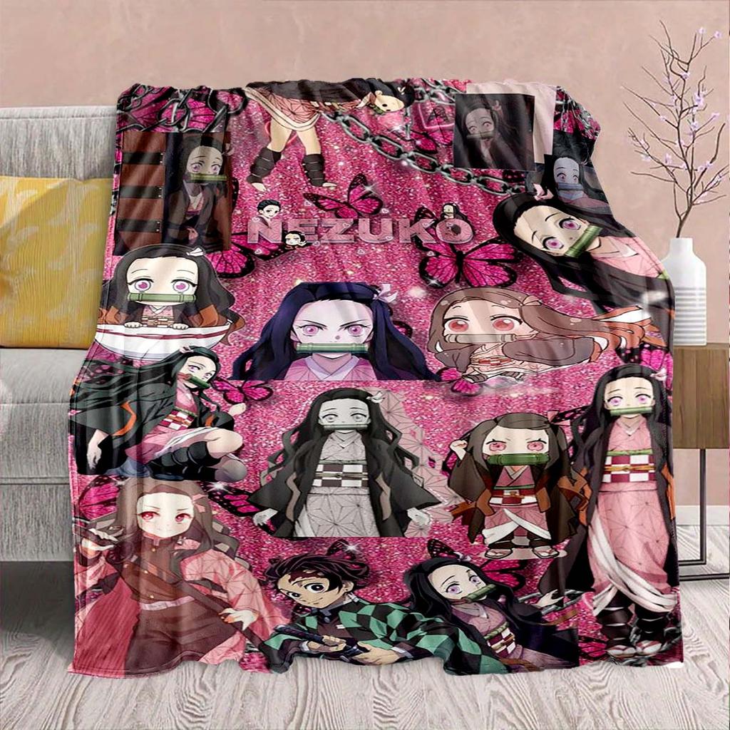 Demon Slayer Anime Flannel Blanket - Soft Warm Perfect for Sofa, Bedding Camping Travel Office Home Decor -QJY