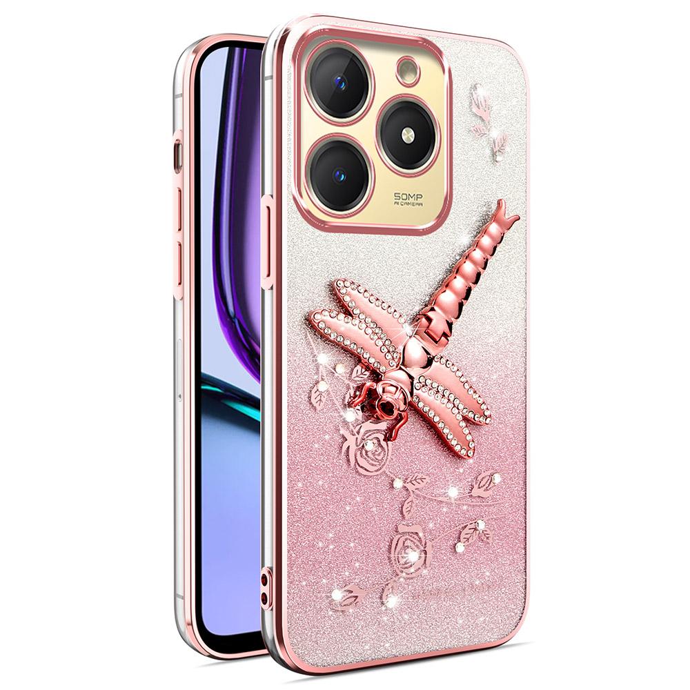 

KADEM For Infinix Smart 8 4G Case Dragonfly Kickstand TPU Flowers Glitter Phone Cover A