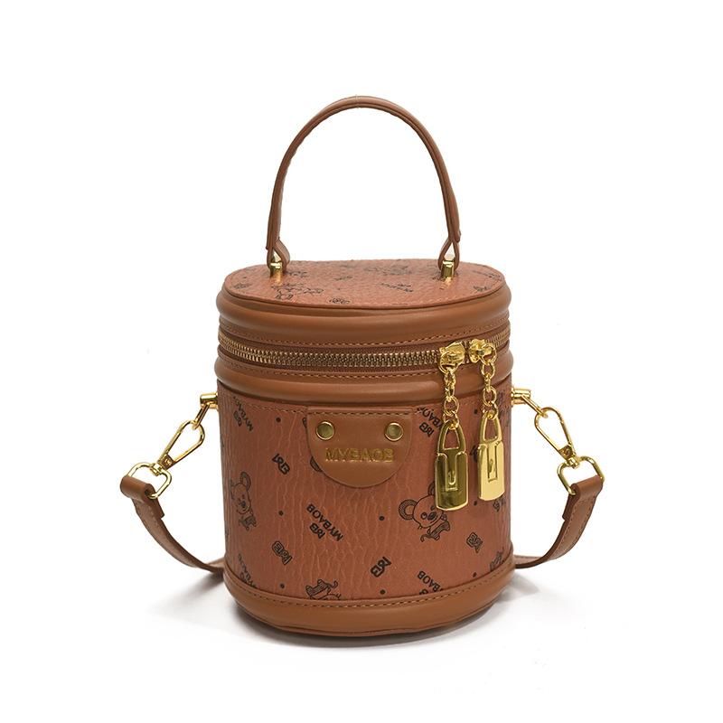 Premium Version Bucket Bag Women's 2025 Spring and Summer New Fashion Portable Cylinder Bag Retro Printed Messenger Bag