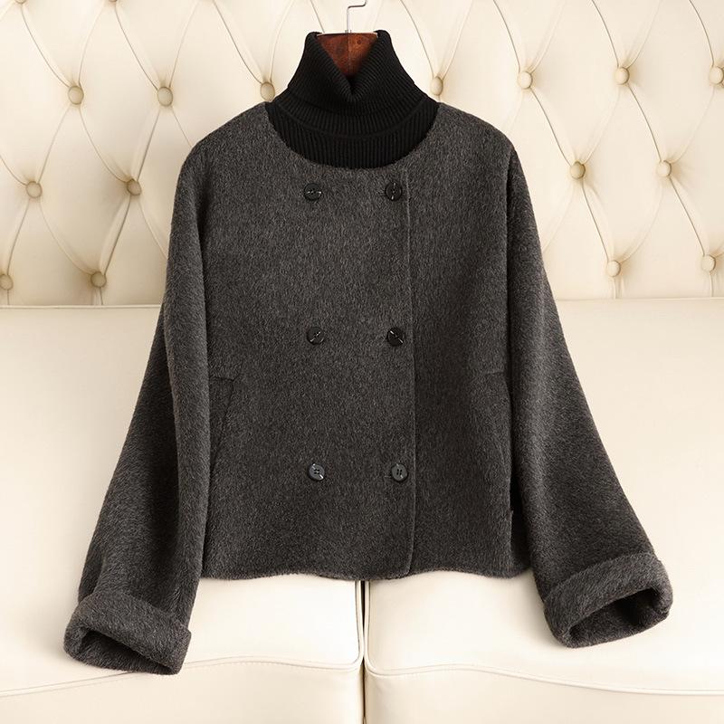 

Женское короткое двустороннее шерстяное пальто - Осень/Зима 2024, Круглый вырез, Шикарный стиль для миниатюрных One Size