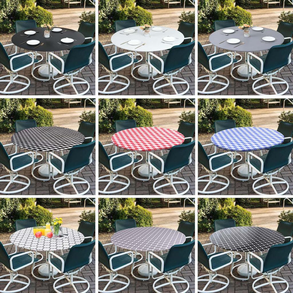 Waterproof Round PVC Table Cover with Wood Grain and Flannel Backing for Patio or Picnic Use