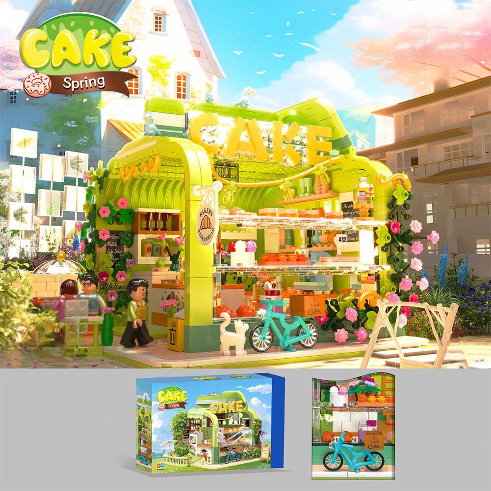 1131pcs Cake Shop Building Blocks Mini City Street View Bakery Build Bricks Model Toy With Light Gifts For Boys Girls