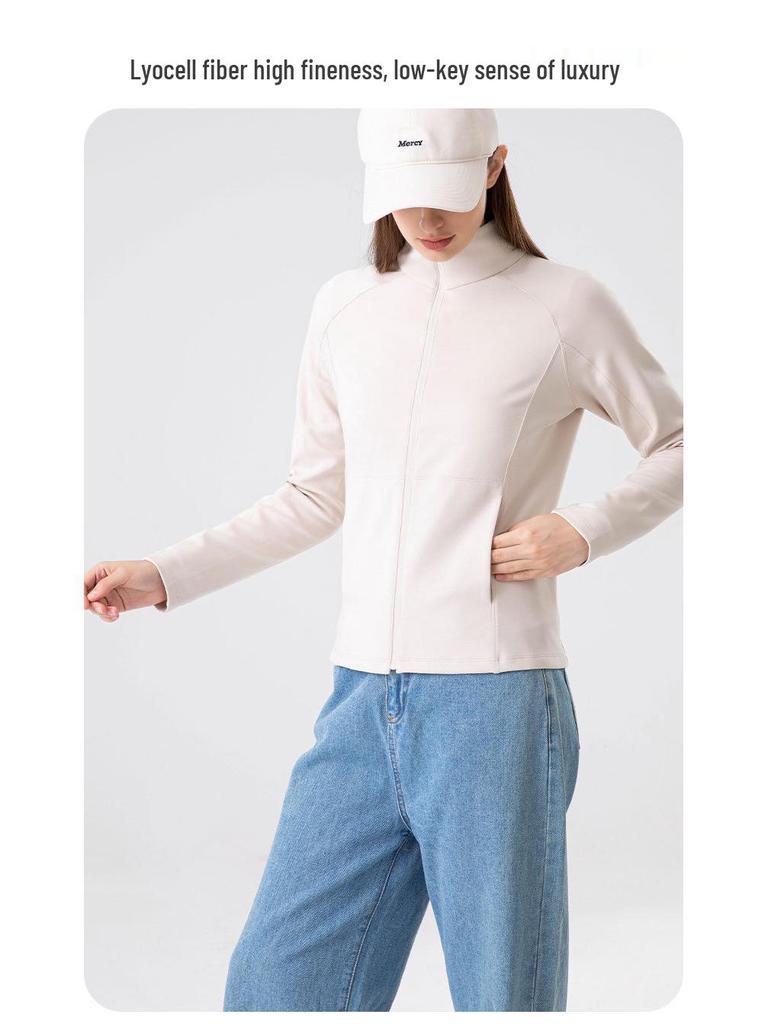 Lulu Women's Sand Wash Softshell Jacket: Brushed, Light Sport Long Sleeve with Stand Collar & Zipper for Autumn/Winter