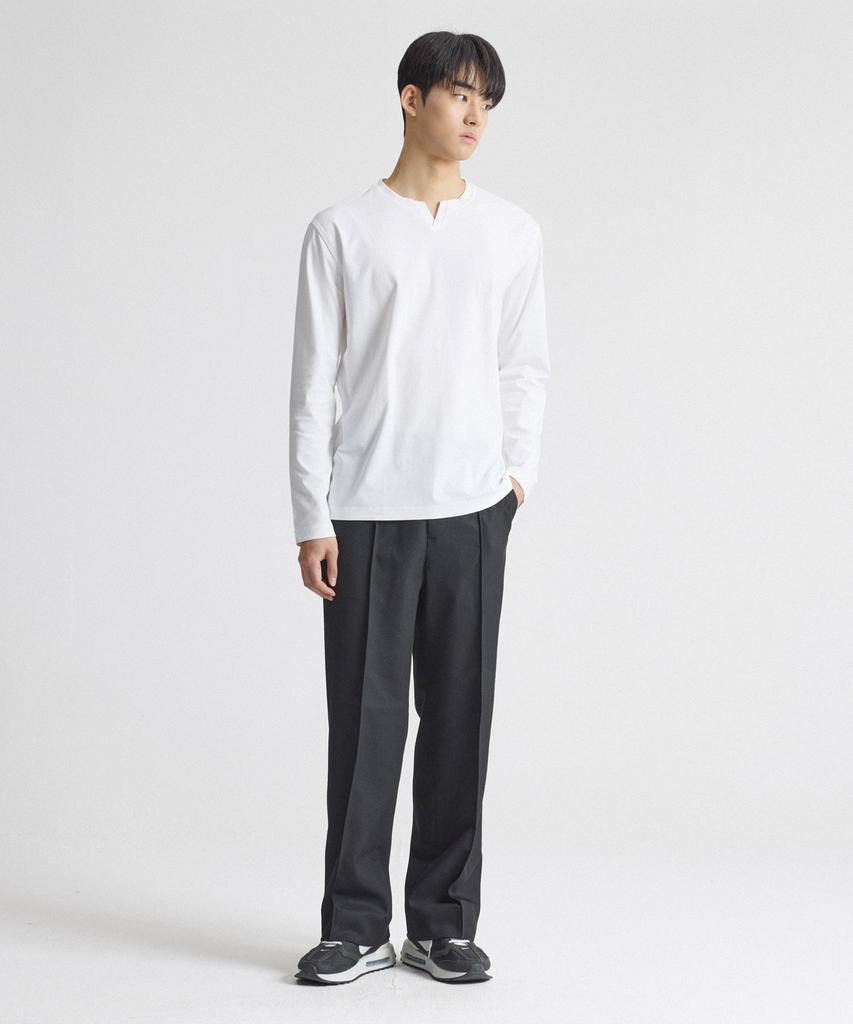 STCO [Black Label] Supima Slit Neck Long Sleeve T-Shirt White (Regular Fit)_Stsvz91Nsw