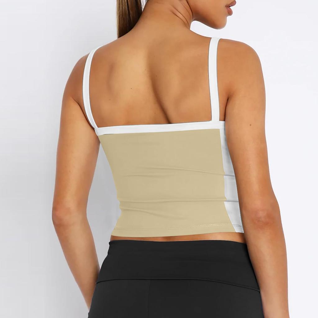 Women's Girl Open Back Short Tank Top Color Contrast Slim Top Casual Undercoat Top