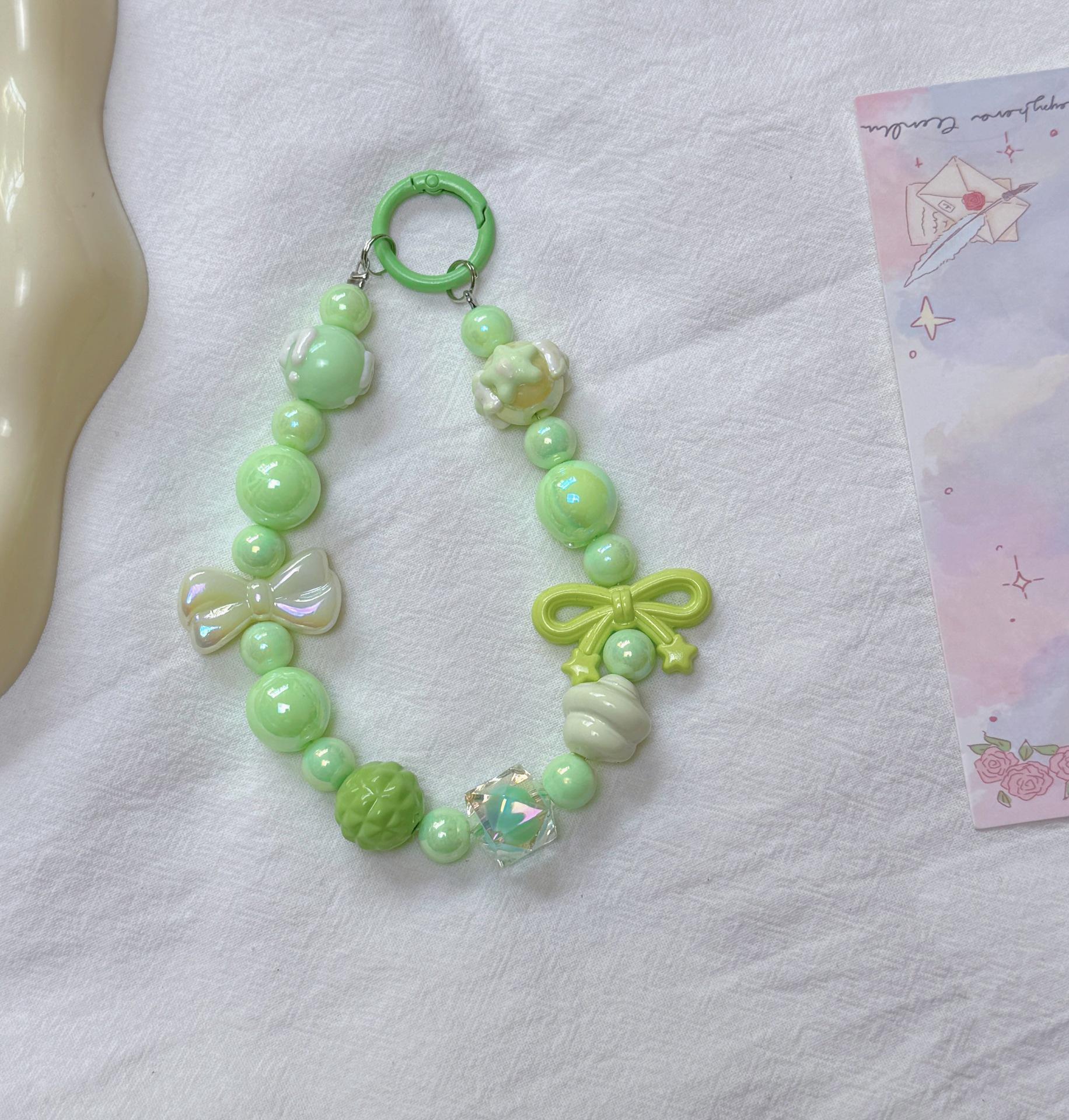 Colorful Candy Bead Keychain with Heart Bow Pendant