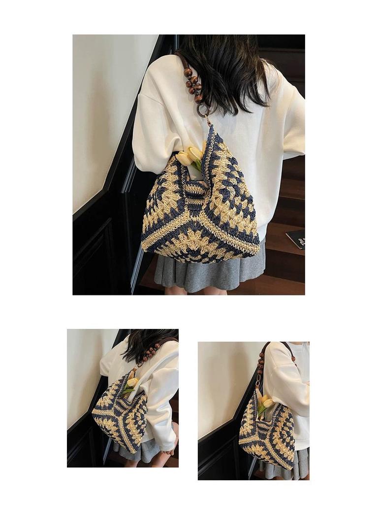 Summer Straw Woven Beach Tote - Fashionable Single Shoulder Handwoven Bag.