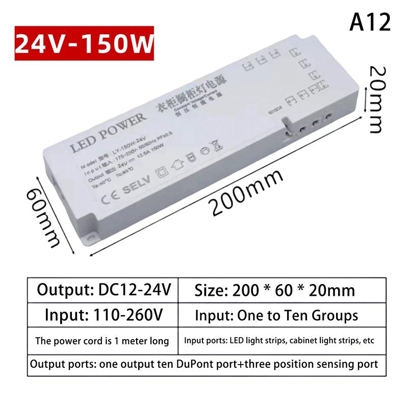 Led Cabinet Light Power Supply 24/36/48/60/100/150W Transformer 12V 24V Constant Voltage Source Adapter For Led Strip