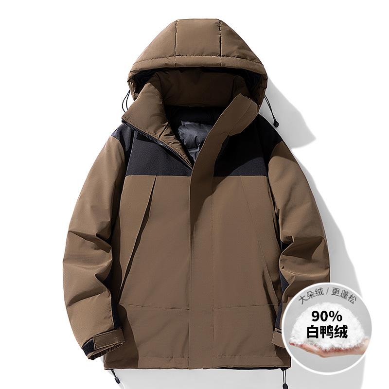 

Winter new men s Korean version of contrast hooded thickened warm white duck down jacket trendy couple versatile jacket 2XL