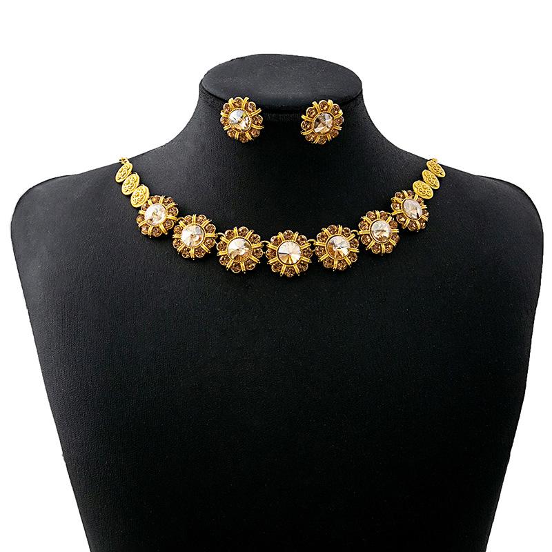 Luxury Atmospheric Water Drop Jewelry Set, Geometric Round Pearl Earrings, Elegant Flower Necklace For Women