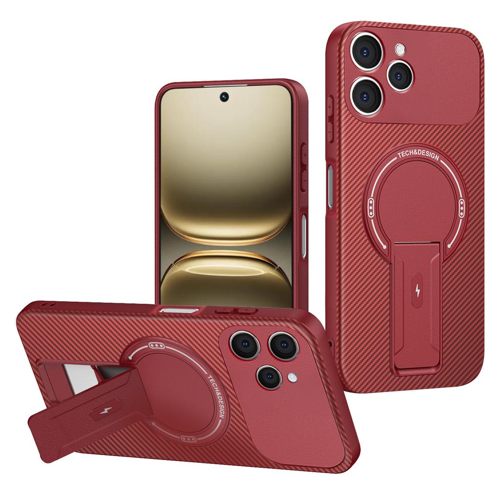 For TECNO Spark 40 4G Case arbon Fiber Texture PC+TPU Phone Cover with Kickstand