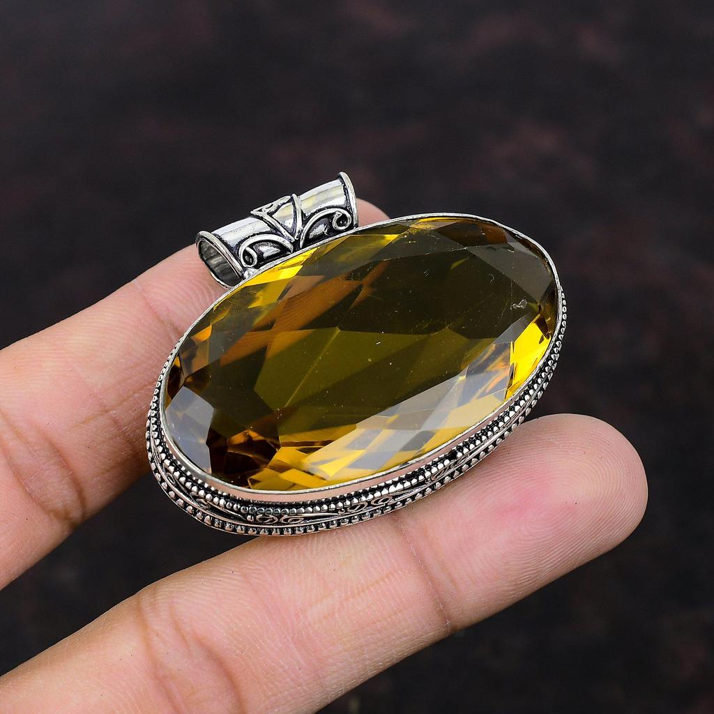 Faceted Citrine Pendant Vintage Handmade Pendant 925 Sterling Silver Pendant Original Gemstone Jewelry Healing Stone Pendant Gift For Mother