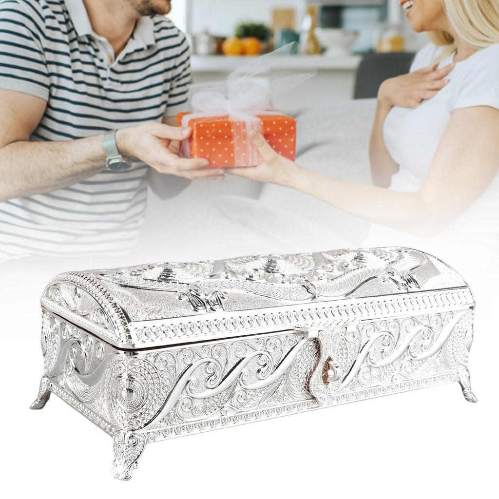 Vintage Jewelry Box Elegant Colorfast Alloy Rustproof Soft Lining Trinket Storage Box for Family Decor