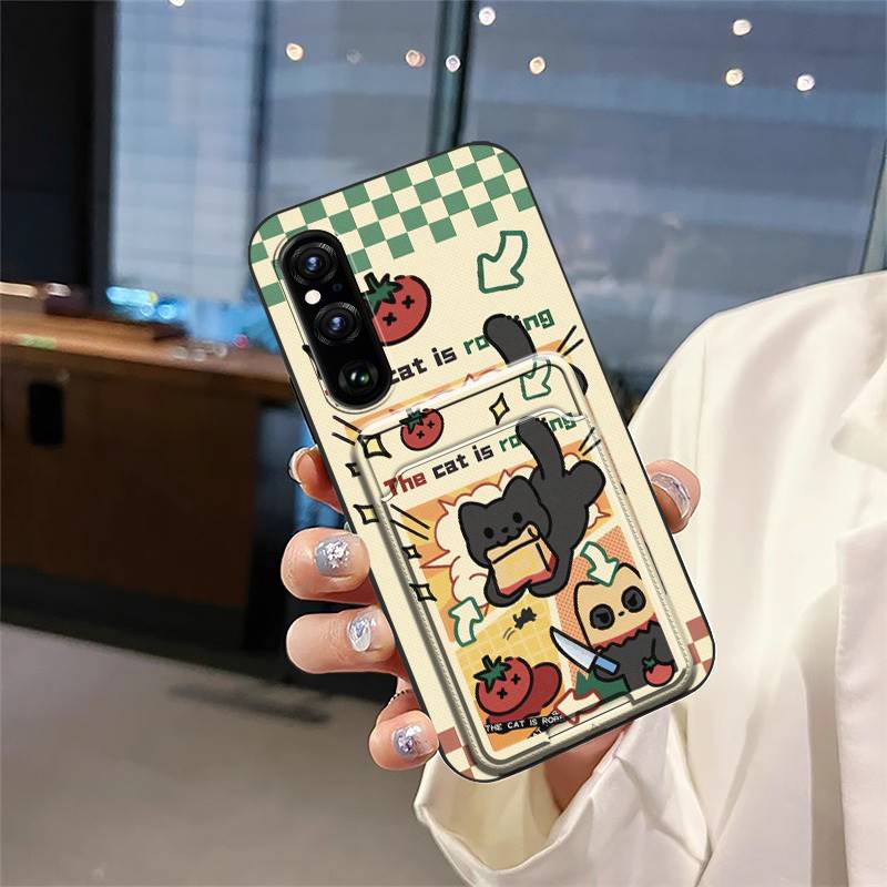 Card slot Shockproof Phone Case For Sony Xperia1 V 2023 Back Cover Card sleeve Fashion Design Soft case Dirt-resistant