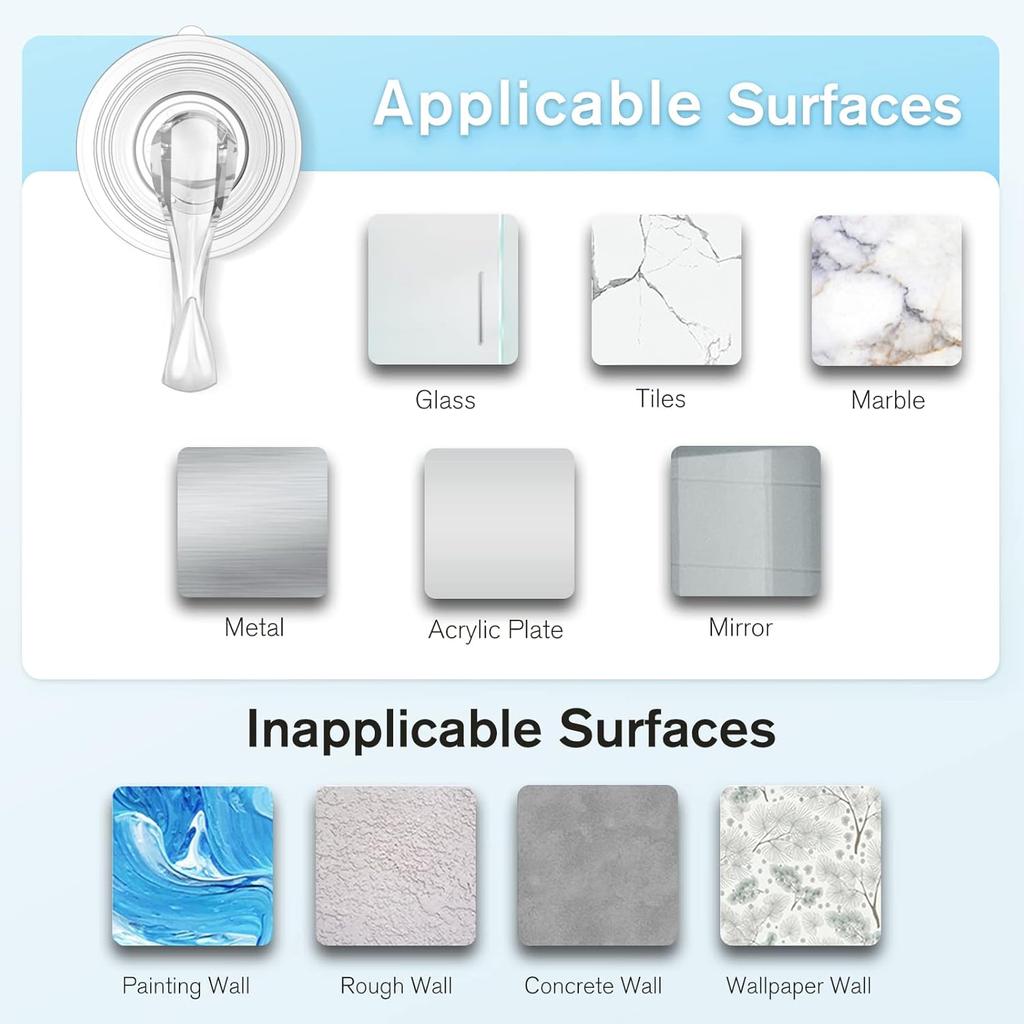 VIS'V Suction Cup Hooks, Small Shower Suction Hooks with Wipes, Heavy Duty, Removable and Reusable, Clear, 2 Pcs