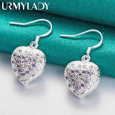 925 Sterling Silver Love Heart Zircon Earrings For Women Fashion Charm Jewelry