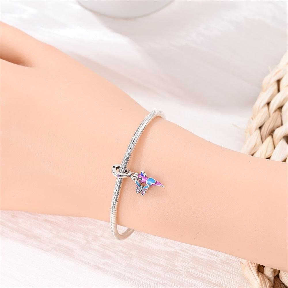 Original Copper Charms Luxury Purple Glowing Butterfly Bird Pendant Beads Fit Bracelet Diy Women Delicate Gift